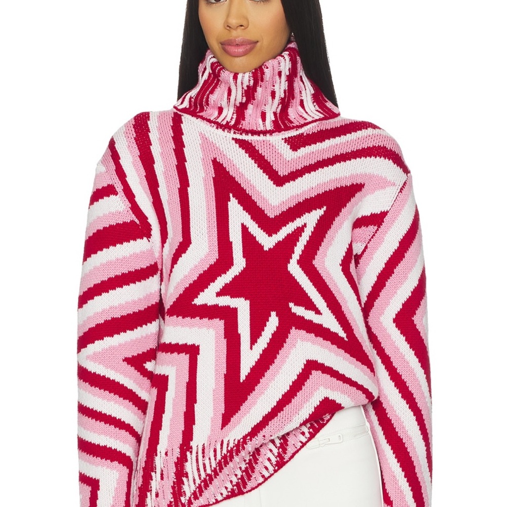 Perfect Moment Pink and Red Star Turtleneck Sweater